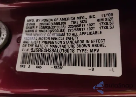 2010 Honda Cr-V Lx из США, поврежденный, VIN 5J6RE4H38AL016018